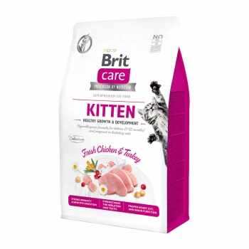 BRIT Care Kitten Healthy Growth & Development, Pui și Curcan, hrană uscată fără cereale pisici junior, 400g