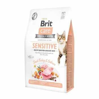 BRIT Care Sensitive Healthy Digestion & Delicate Taste, Curcan și Somon, hrană uscată fără cereale pisici, sensibilități digestive, 2kg