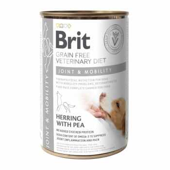 BRIT GF Veterinary Diet Joint & Mobility, Hering cu Mazăre, dietă veterinară câini, conservă hrană umedă fără cereale, afecțuni articulare, 400g