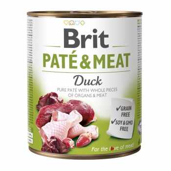 BRIT Pate & Meat, Rață, conservă hrană umedă fără cereale câini, (pate cu bucăți de carne), 800g