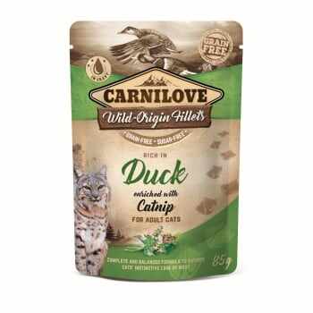 CARNILOVE, File Rață cu Catnip, plic hrană umedă fără cereale pisici, (în sos), 85g