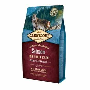 CARNILOVE Sensitive & Long Hair, Somon, pachet economic hrană uscată fără cereale pisici, sensibilități digestive, piele și blană, 6kg x 2