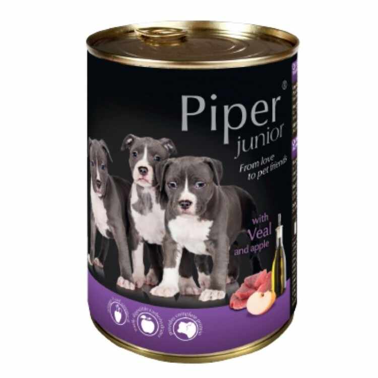 Hrană umedă câini, Piper Junior cu Carne de Vitel si Mere 400g
