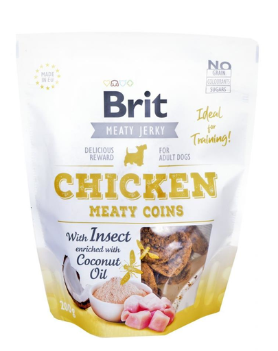 BRIT Jerky Chicken with Insect Meaty Coins Recompense cu pui si insecte pentru caini 200 g