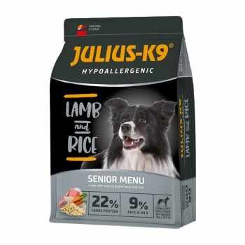 JULIUS-K9 Hypoallergenic Senior, Miel cu Orez, hrană uscată câini senior, sensibilități digestive, piele și blană, 3kg