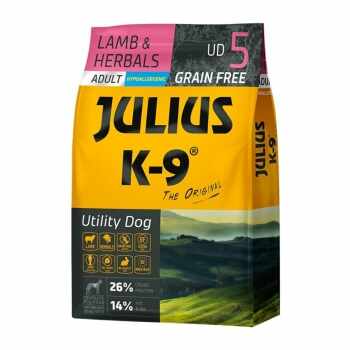 JULIUS-K9 Utility Dog Adult, Miel cu Ierburi, hrană uscată fără cereale câini, 3kg