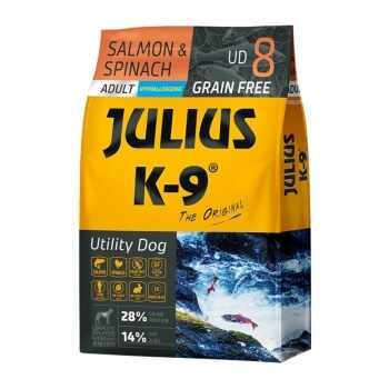 JULIUS-K9 Utility Dog Adult, Somon cu Spanac, hrană uscată fără cereale câini, 3kg