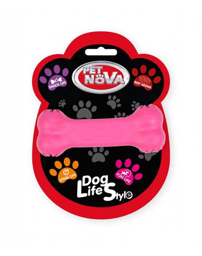 PET NOVA DOG LIFE STYLE Jucarie os pentru caini, 11cm, roz, aroma carne de vita