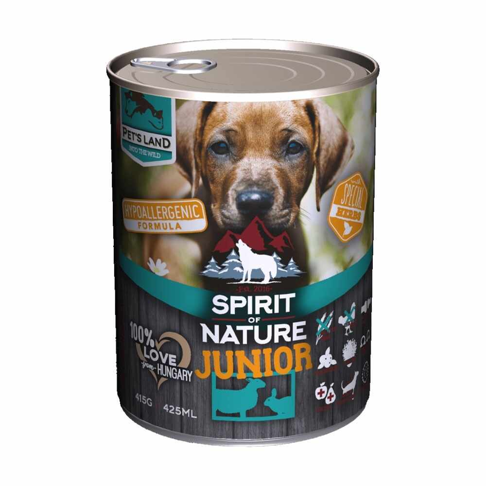 Spirit of Nature Dog Junior, miel si iepure, 415 g