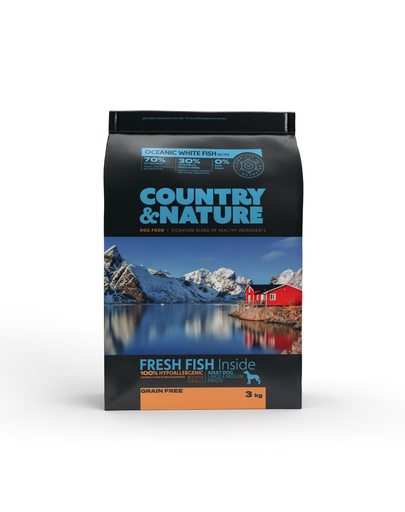 DR PETCARE Country&Nature Ocean White Fish Recipe Hrana uscata caini adulti talie medie/mare, cu peste 3 kg