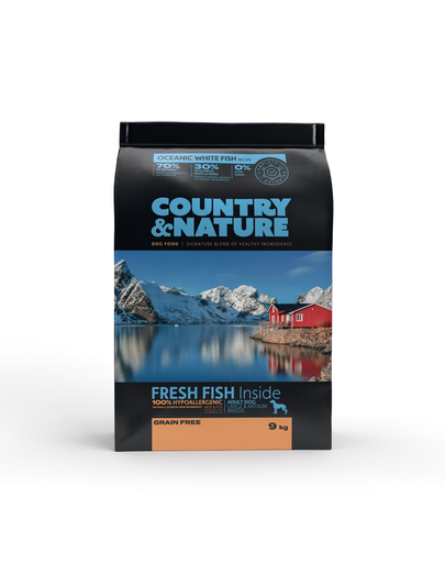 DR PETCARE Country&Nature Ocean White Fish Recipe Hrana uscata caini adulti talie medie/mare, cu peste 9 kg