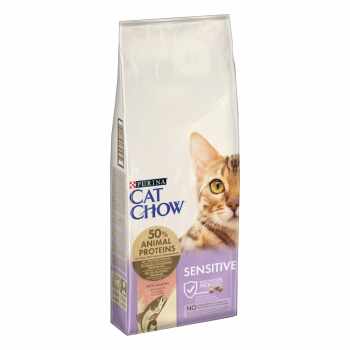 PURINA Cat Chow Sensitive, Somon, pachet economic hrană uscată pentru pisici, sensibilități digestive, 15kg x 2