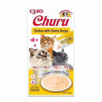 CHURU Piure, Pui cu Brânză, recompense fără cereale pisici, 14g x 4