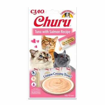 CHURU Piure, Ton si Somon, recompense fără cereale pisici, 14g x 4