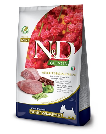 FARMINA N&D Quinoa Weight Management - Hrană dietetică pentru câini adulți - talie mică - gestionarea greutății - cu miel - 2.5 kg
