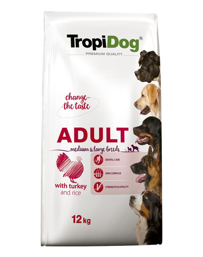 TROPIDOG Premium Adult M&L curcan si orez 12 kg hrana uscata pentru caini de rase medii si mari