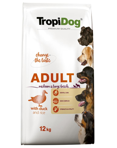 TROPIDOG Premium Adult M&L rata si orez 12 kg hrana uscata pentru caini de rase medii si mari