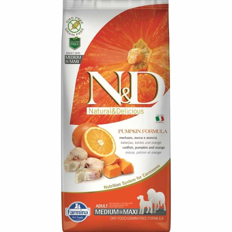 N&D Dog Gf Pumpkin Codfish & Orange Adult Medium Maxi 12 Kg