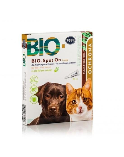 PESS BIO Spot-on picaturi protectie antiparazitara pentru caini mici si pisici, cu ulei de neem 4x1 g