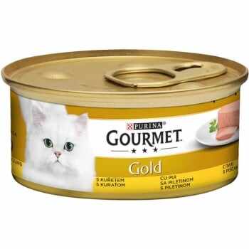 PURINA Gourmet Gold Mousse, Pui, conservă hrană umedă pisici, (pate), 85g