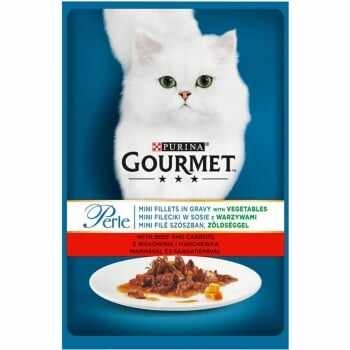 PURINA Gourmet Perle, Vită, Morcovi și Legume, plic hrană umedă pisici, (în sos), 85g
