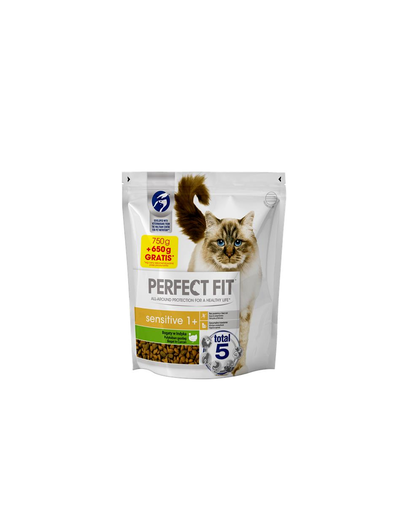 PERFECT FIT (Sensitive 1+) Hrana uscata pisici adulte cu sistem digestiv sensibil, boagata in curcan 1,4 kg (750 g + 650 g GRATIS)