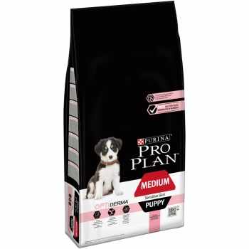 PURINA Pro Plan Sensitive Skin Puppy M, Somon, pachet economic hrană uscată câini junior, piele și blană, 12kg x 2