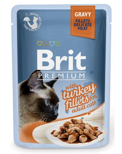 BRIT Premium Fillets in Gravy hrana umeda pentru pisici adulte, file curcan in sos 24 x 85g