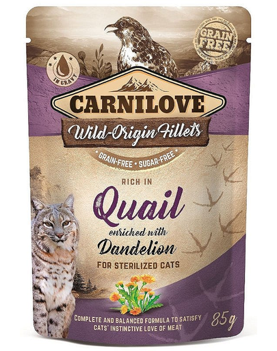 CARNILOVE Quail & Dandelion Hrana umeda pentru pisici adulte sterilizate, set cu prepelita si papadie 24 x 85g