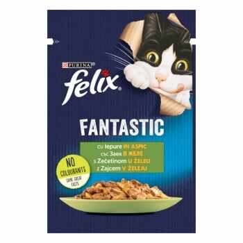 PURINA Felix Fantastic, Iepure, plic hrană umedă pisici, (în aspic), 85g