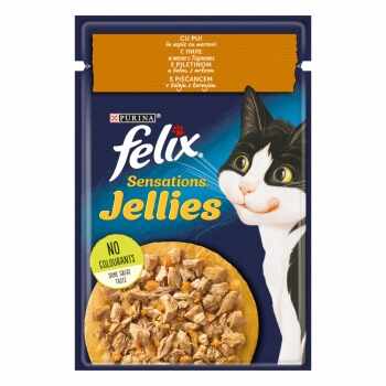 PURINA Felix Sensations, Pui cu Morcov, plic hrană umedă pisici, (în aspic), 85g