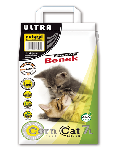 BENEK Super Corn Cat Ultra Natural - Strat biodegradabil pentru litieră- 7 L / 4,4 kg