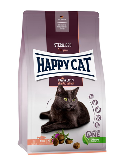 HAPPY CAT Sterilised hrana uscata pentru pisici adulte sterilizate, cu somon si pasare 10 kg