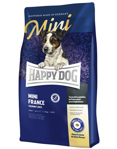 HAPPY DOG Mini France Hrana uscata pentru caini adulti de talie mica cu sistem digestiv sensibil, cu rata 4 kg + SIMPLY FROM NATURE Nature Sticks cu rata7 buc.