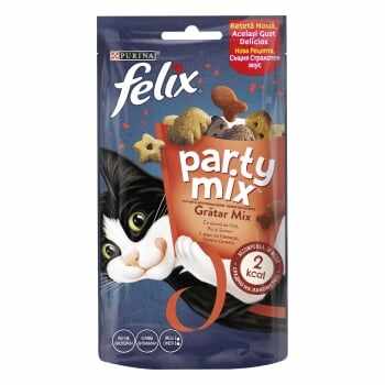 PURINA Felix Party Mix Mixed Grill, recompense pisici, Vită, Pui și Somon, 60g