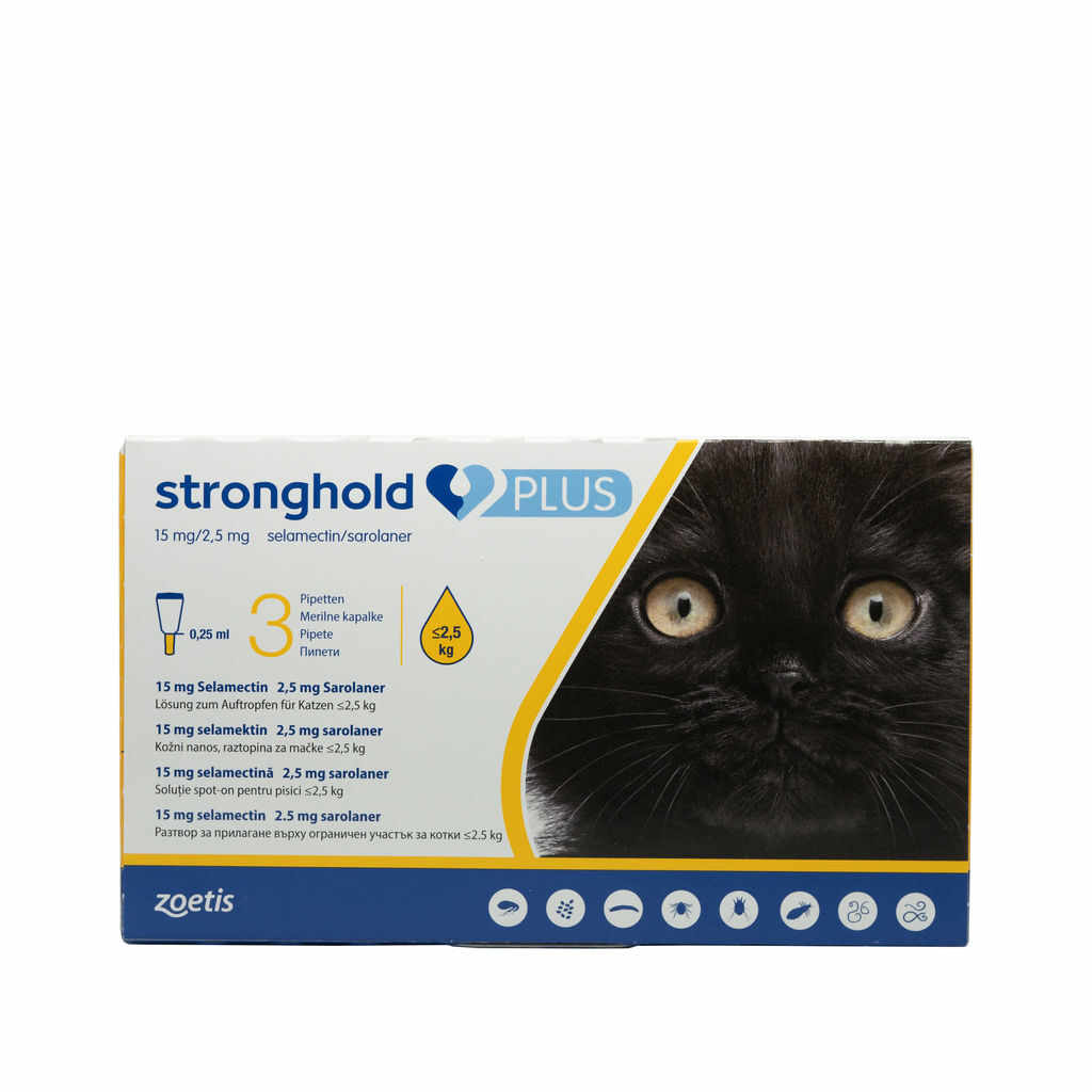 Stronghold Plus pentru pisici sub 2.5kg, 15 mg, 3 pipete antiparazitare
