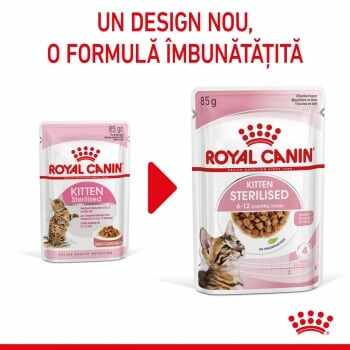 ROYAL CANIN Kitten Sterilised, plic hrană umedă pisici sterilizate junior, (în sos), 85g