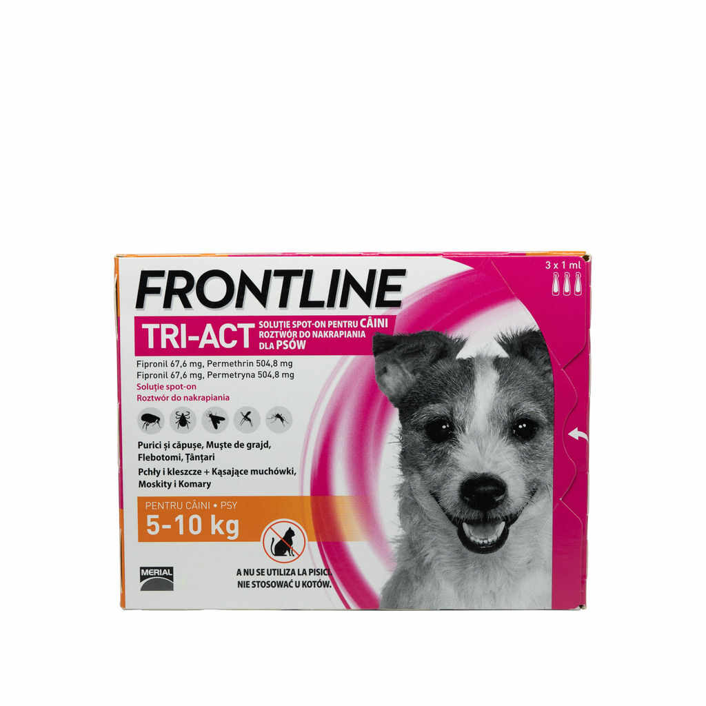 Frontline Tri-Act pentru caini de talie mica 5-10kg, 3 pipete antiparazitare