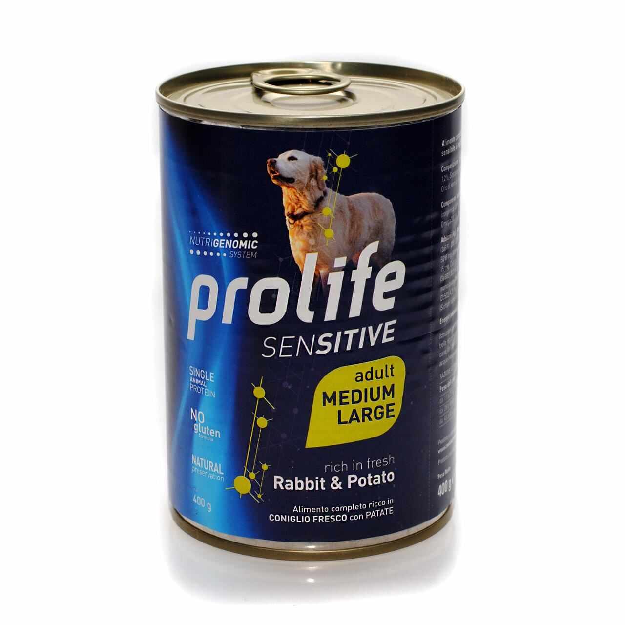Hrana Umeda Pentru Caini Premium Prolife Dog Adult Sensitive Medium/large Iepure&cartof 400 Gr/39681