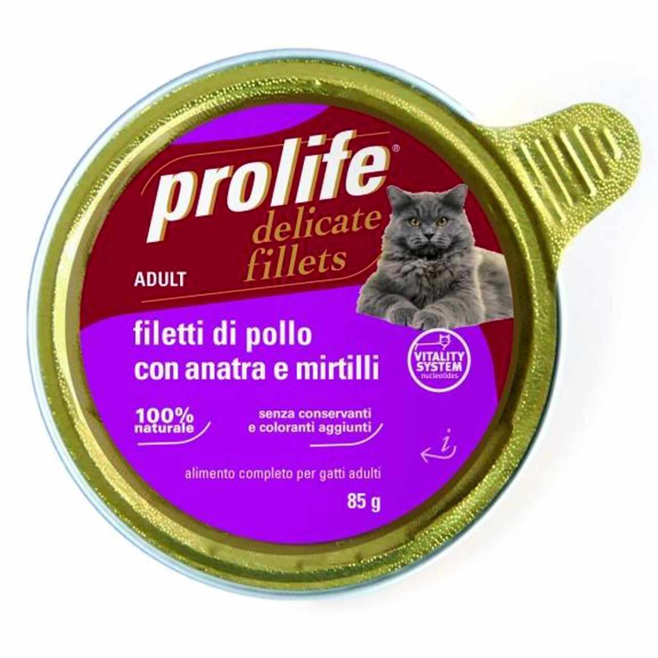 Hrana Umeda Pentru Pisici Premium Prolife Adult File Pui & Rata & Coacaze Cv 85 Gr