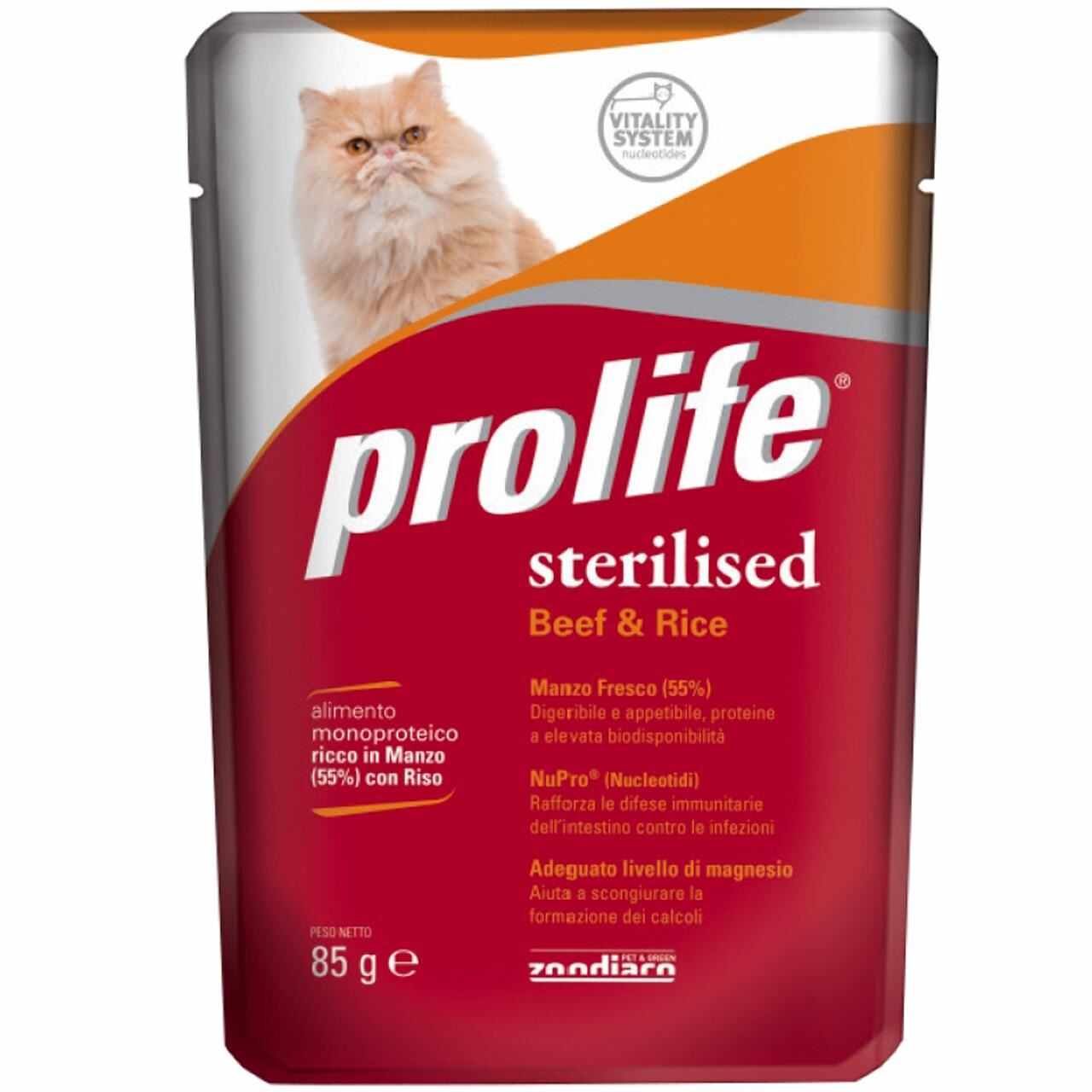 Hrana Umeda Pentru Pisici Premium Prolife Adult Sterilizate Vita Plic 85gr/33221