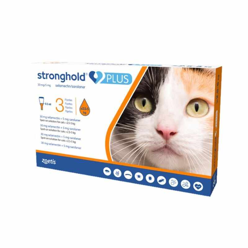 Stronghold Plus Pisica 30 mg, 0.5 ml (2.5 - 5 kg), 3 pipete