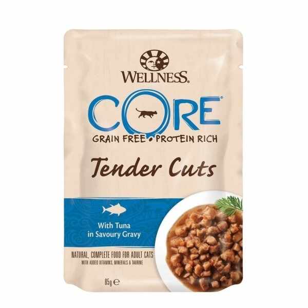 Hrana umeda pentru pisicii Wellness Core Tender Cuts cu ton in sos 85 g