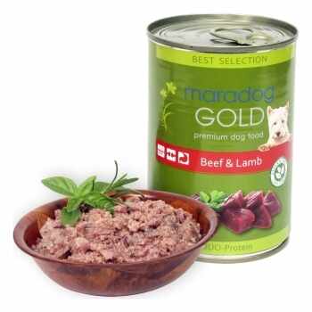 Hrana umeda pentru caini Maradog Gold Duo Protein cu vita si miel 400 g