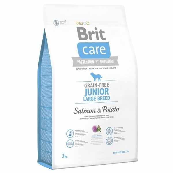 Hrana uscata pentru caini Brit Care Grain Free Junior Large Breed cu somon si cartofi 3 kg