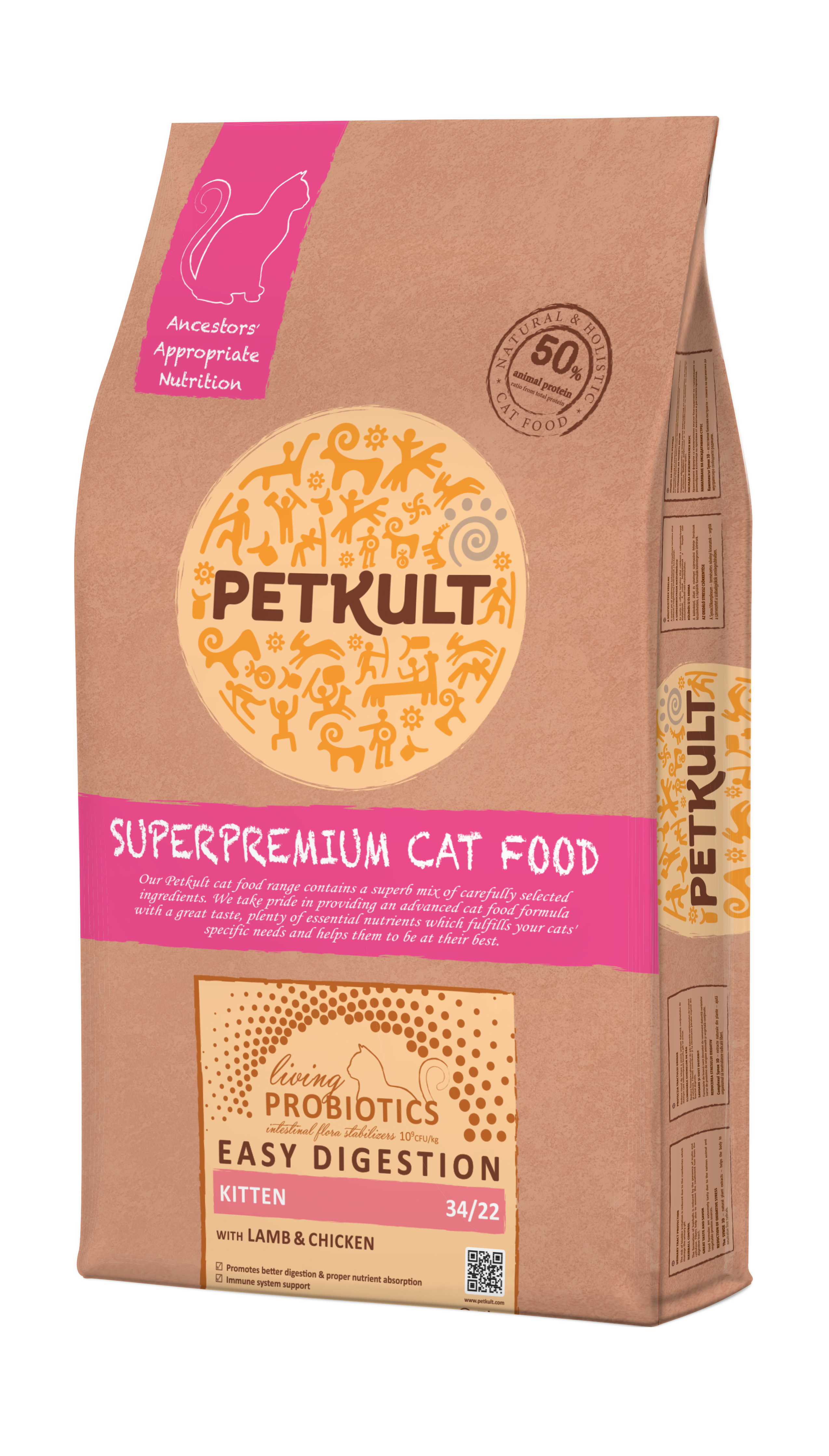 Hrana uscata pentru pisici Petkult Probiotics Kitten cu miel si pui 7 kg