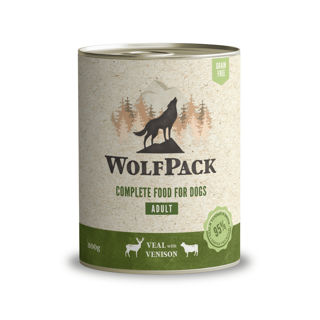 Hrana umeda pentru caini Wolfpack Vitel/Vanat 800g