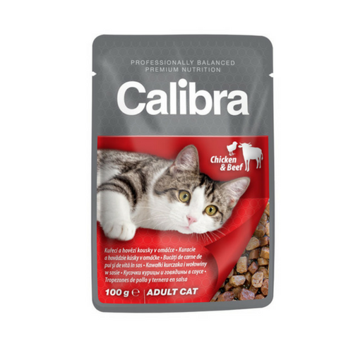 Hrana umeda pentru pisici Calibra cu pui si vita in sos 100 g