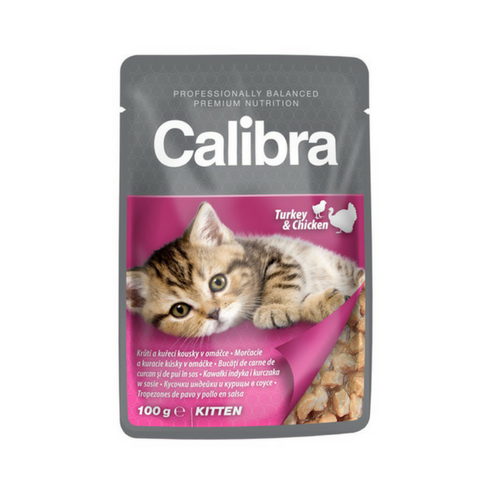 Hrana umeda pentru pisici Calibra Junior cu curcan si pui in sos 100 g