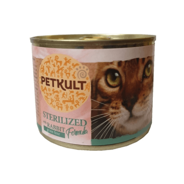 Hrana umeda pentru pisici Petkult Sterilised cu iepure 185 g